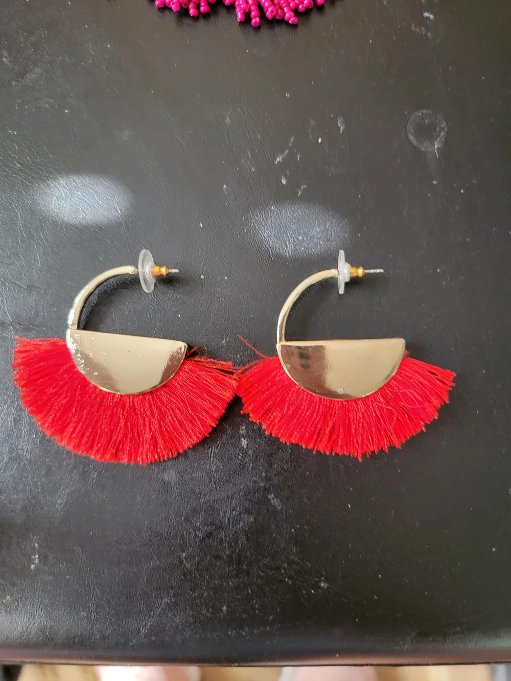 Gold Half-Moon Red Fringe Hoop Earrings - Lane Bryant